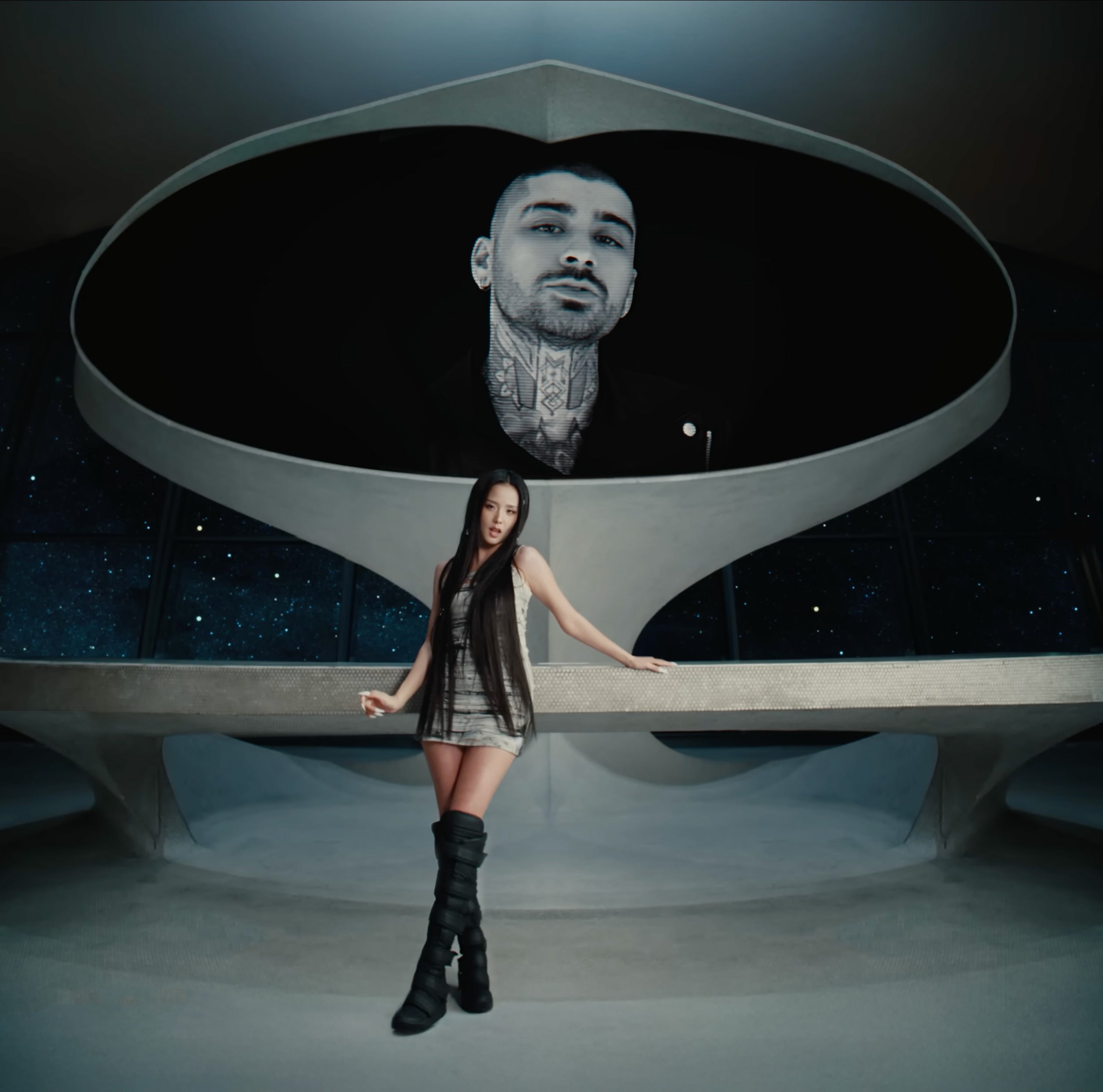Spotted: Jisoo wears DEMOBAZA boots while floating in space with Zayn Malik