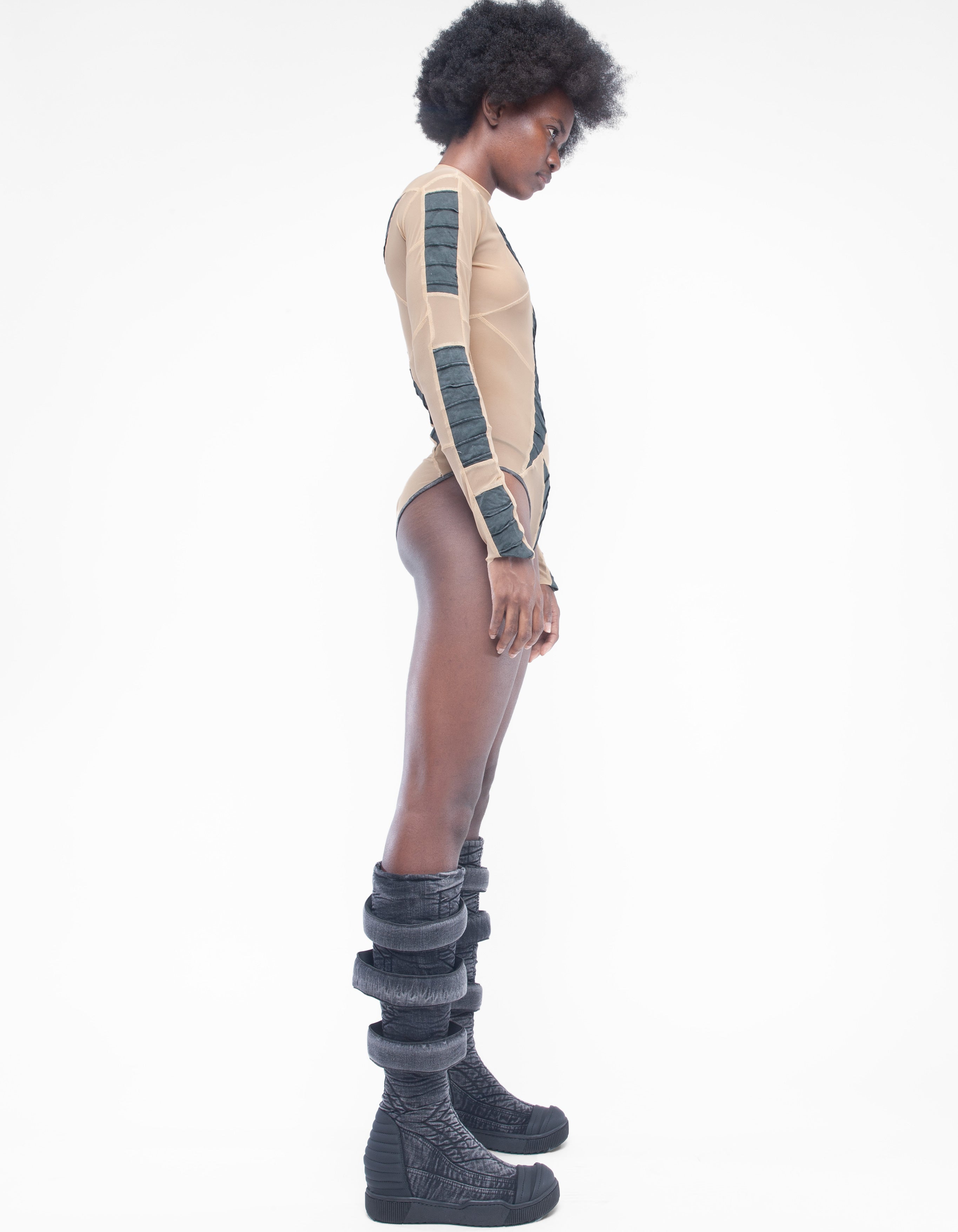 studious JERSEY BODY SUIT ボディースーツ WRINKLED JERSEY BODY SUIT TOP(FREE GREY): JOHN LAWRENCE