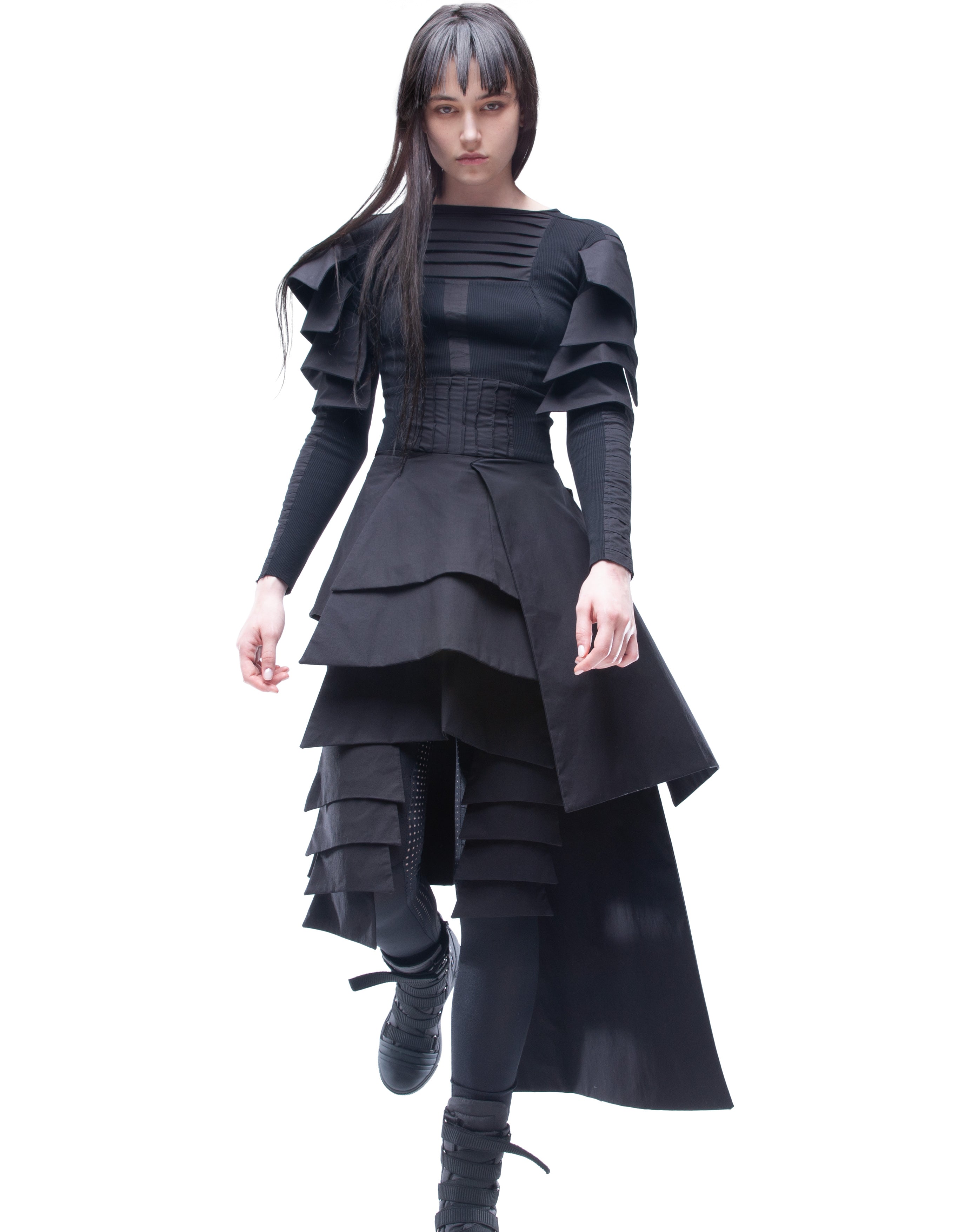 demobaza dress inner grid DIMENSION extremely detailed elastic denim high collar sleeveless long dress closing by zipper vintage washed look demobaza dress inner grid Dress